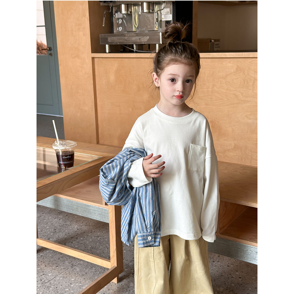 【新品】个性涂鸦打底衫女童秋柔软精棉双纱平纹长袖T恤 24Y015