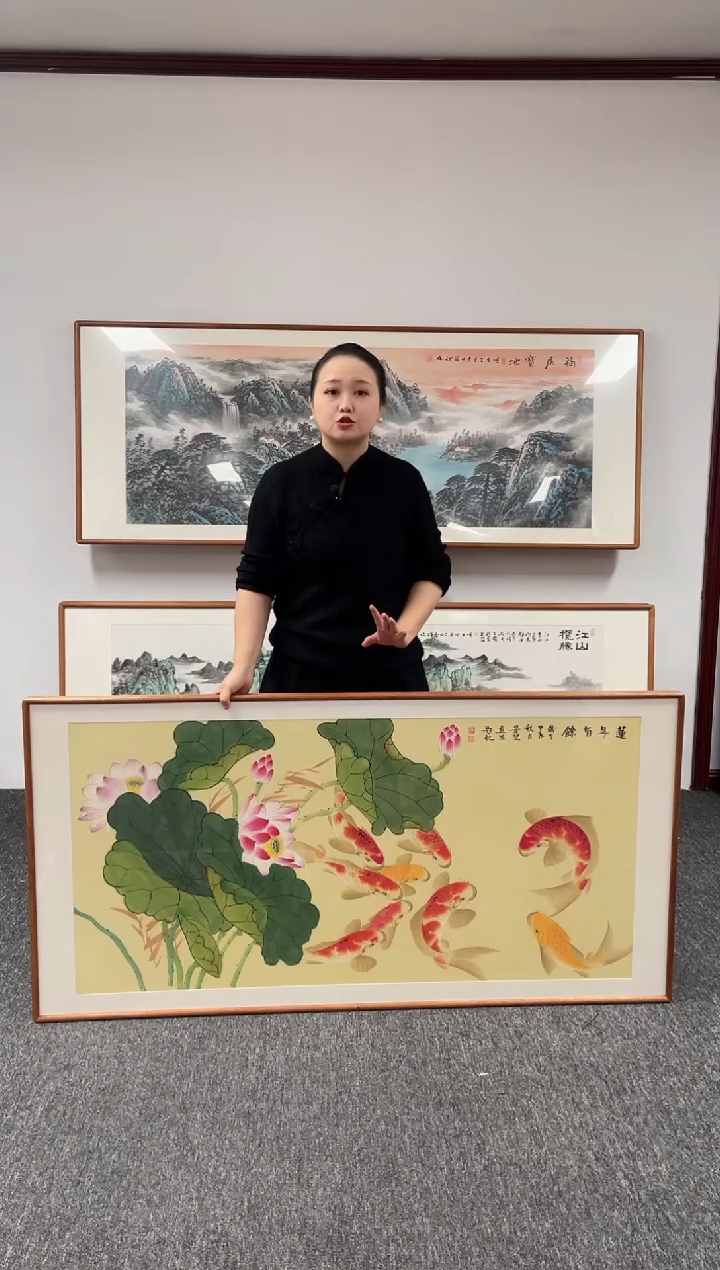 【闪购商品】国画荷花九鱼图155*80手绘作品