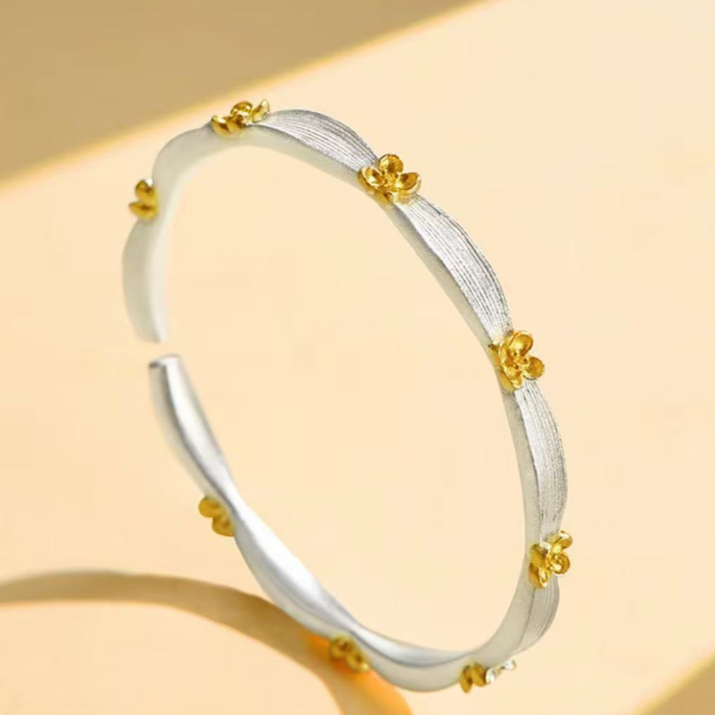 【清货专用】古法描金月桂花手镯A27