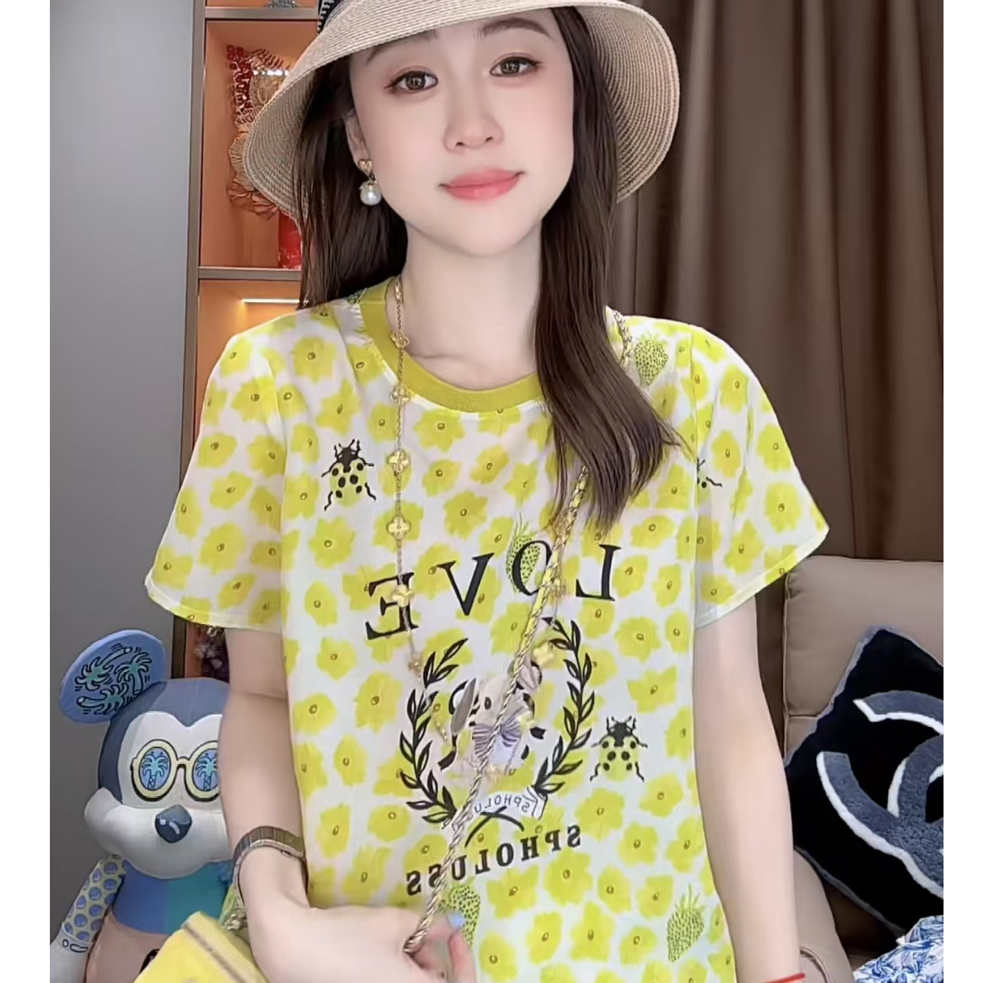 【丝芙玉禄】（F580）100%真丝双绉创意时尚百搭桑蚕丝t恤上衣