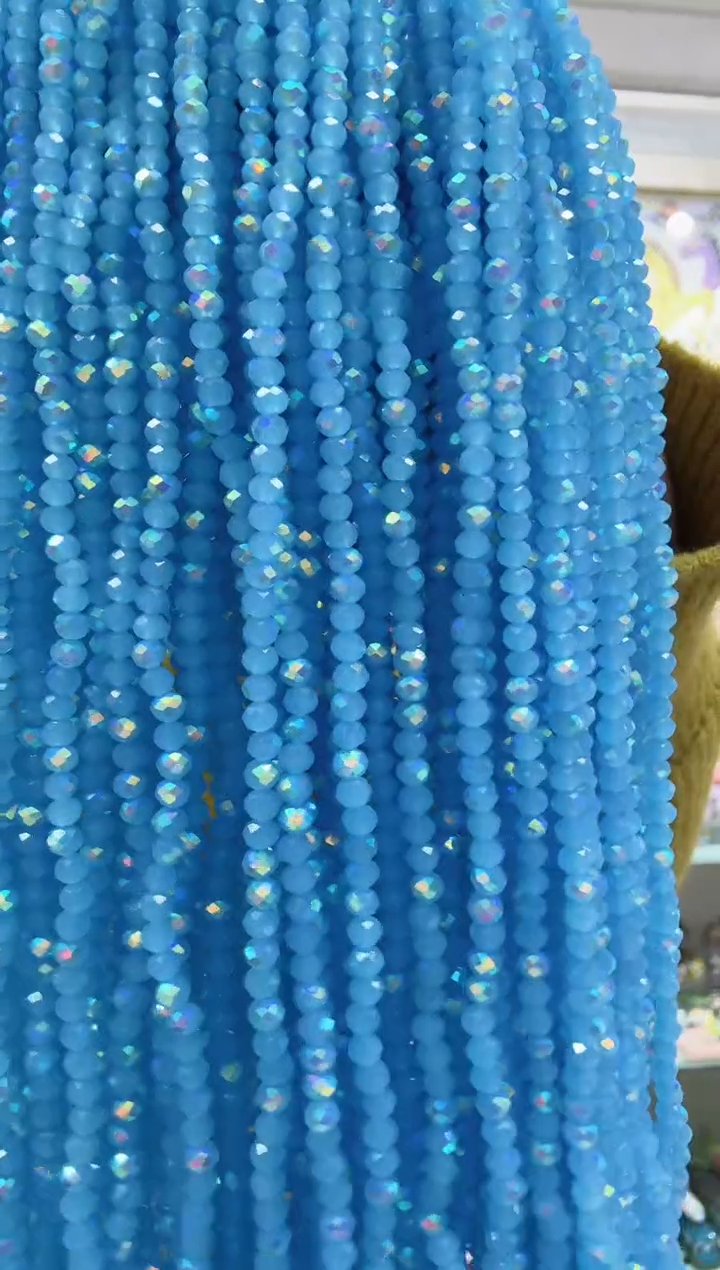 玻璃0928卡4水晶扁10条进口彩湖蓝玉