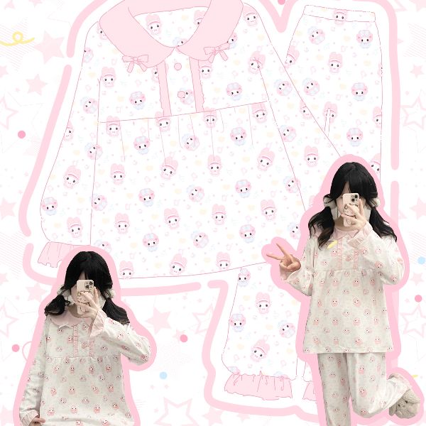 原创！粉色美乐蒂甜美小羊春秋长袖长裤女卡通睡衣可爱家居服套装