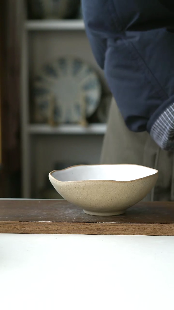 【闪购商品】玻璃粗陶斗笠米饭碗14cm@4-2@