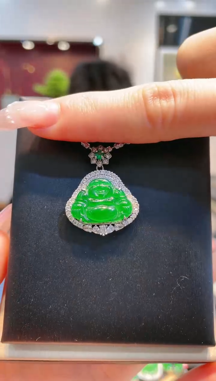 【闪购商品】翡翠颈饰银S925镶嵌A5天然A货翡翠吊坠（不含链）