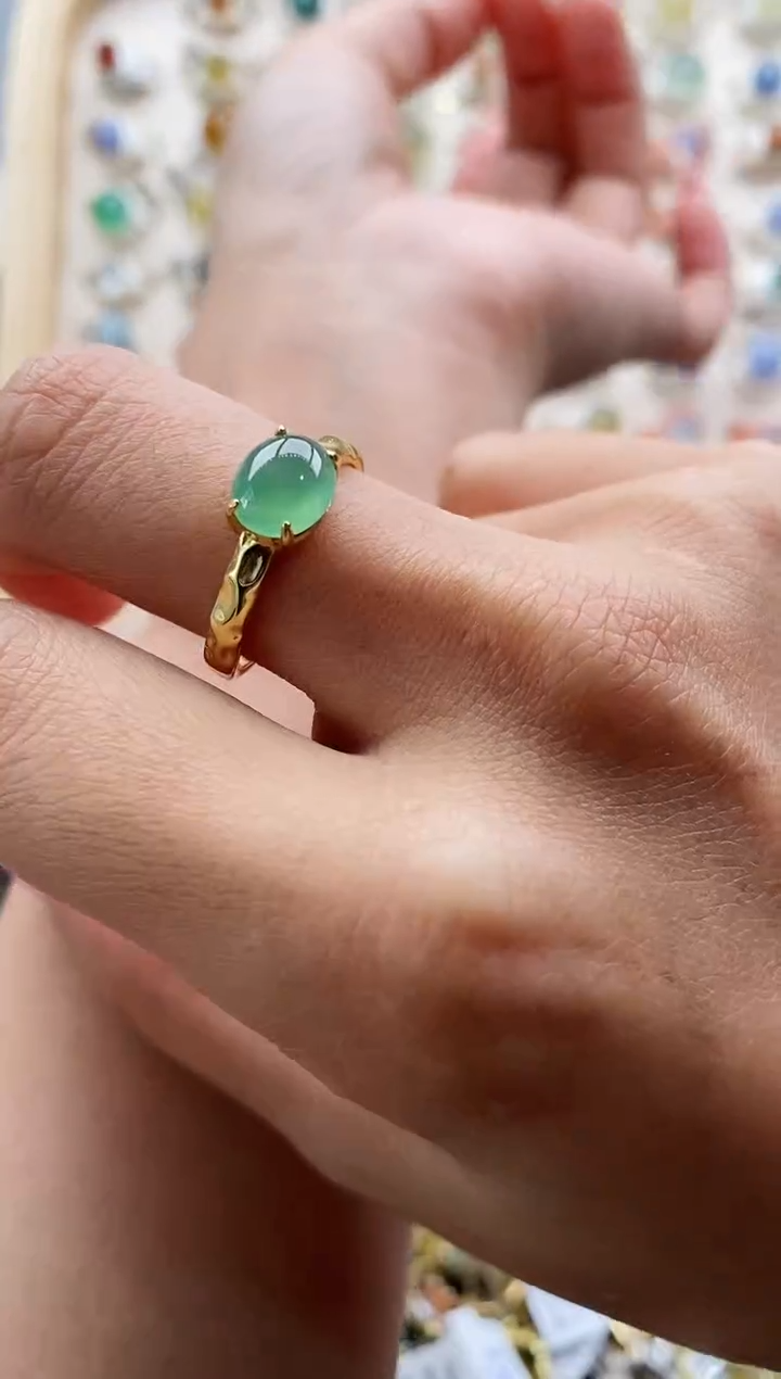 【闪购商品】翡翠戒指银S925镶嵌缅甸天然A货翡翠111 4+2