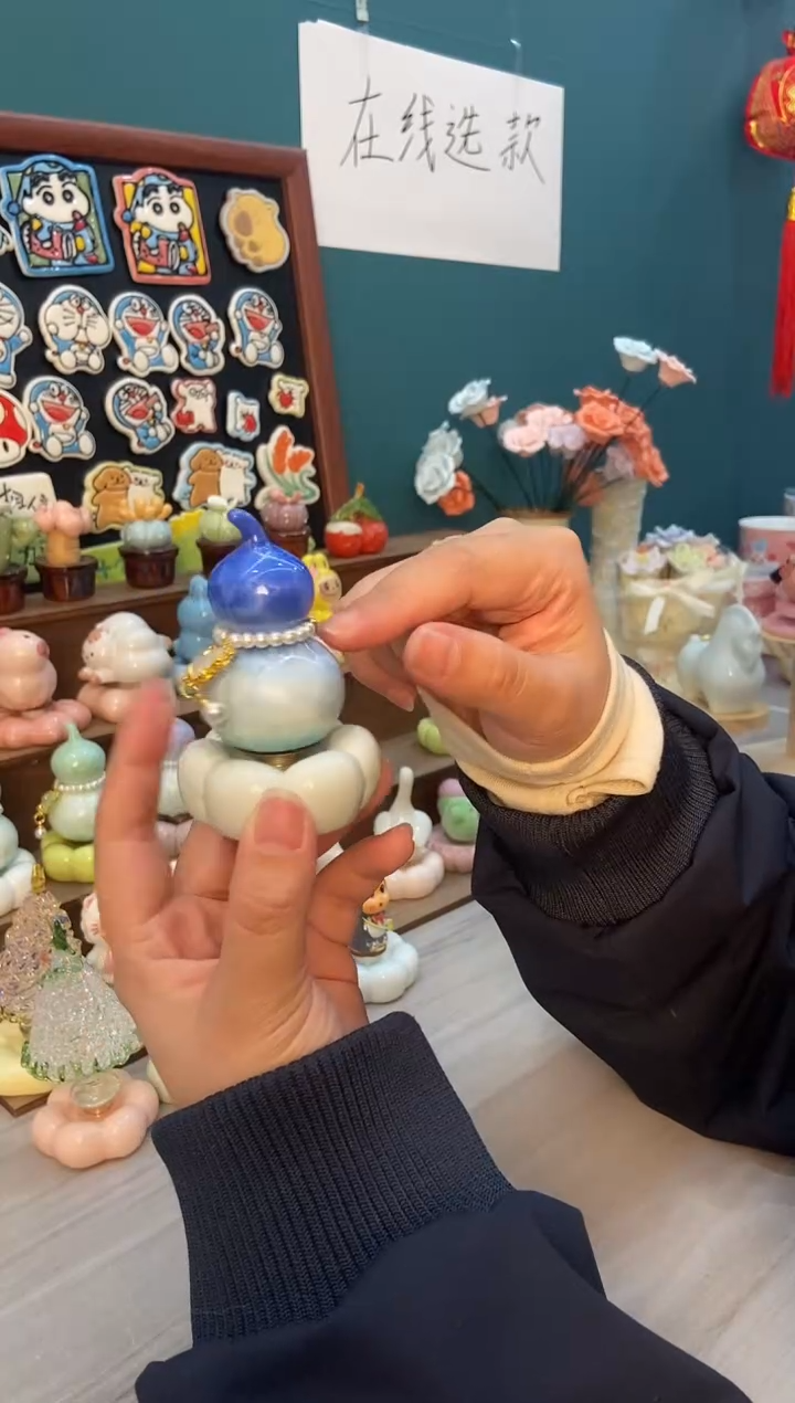 摆件陶冰蓝色葫芦景德镇陶瓷摆件1个装