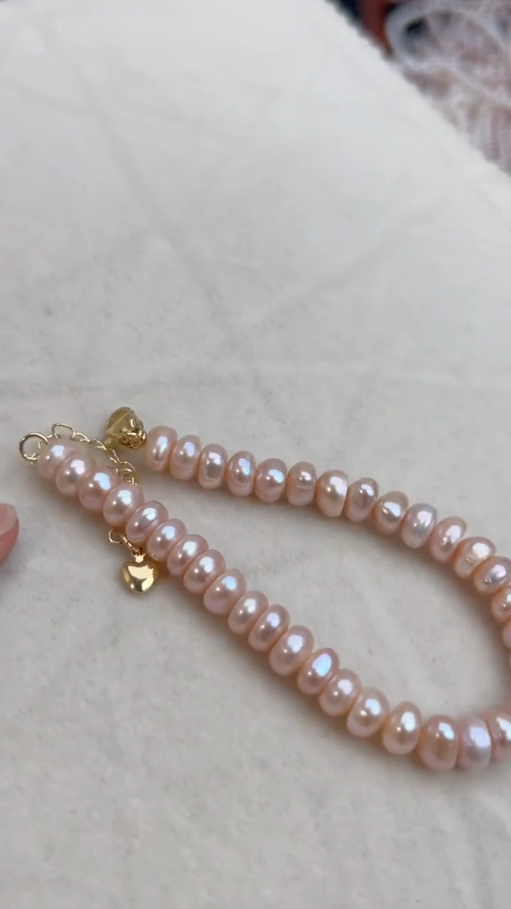 未镶嵌92淡水珍珠算盘珠*粉色手链