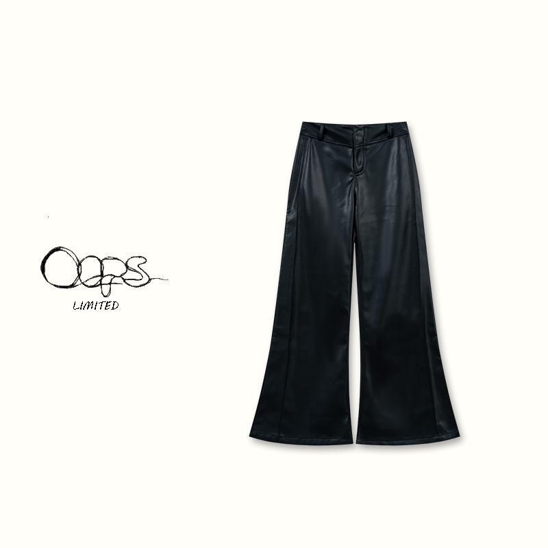 Oops【超模裤】 早春新款提臀省道好版型显瘦微喇pu长裤时髦