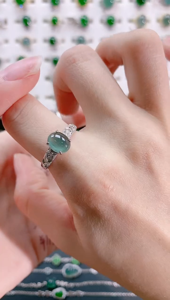 【闪购商品】翡翠戒指银S925镶嵌天然翡翠