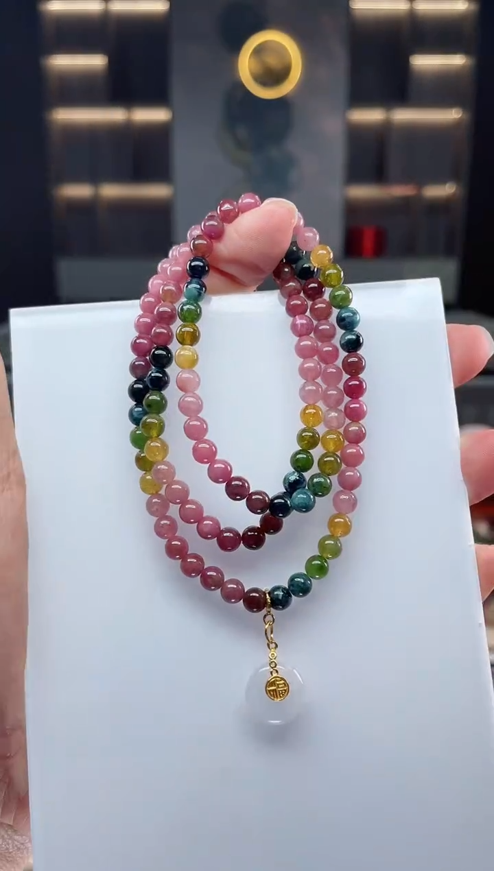未镶嵌老矿碧玺三圈手串5mm+碧玺（多样性发一条）Q