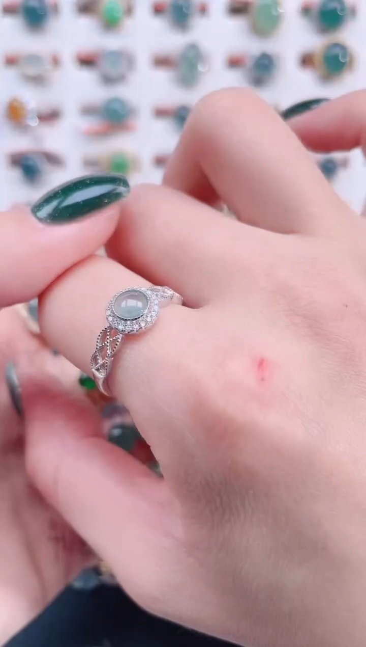 银S925镶嵌戒指翡翠天然翡翠