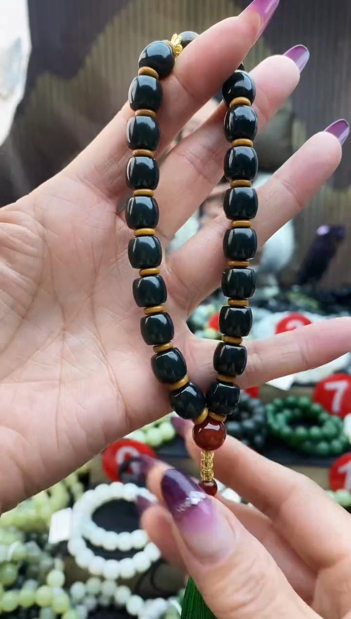 未镶嵌手串和田玉油青手持10