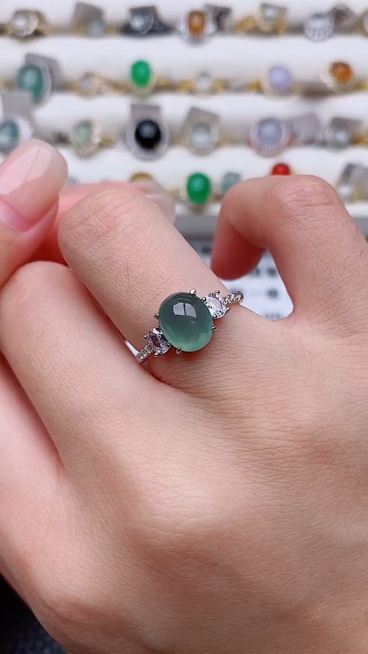 银S925镶嵌戒指翡翠正品 纯天然翡翠