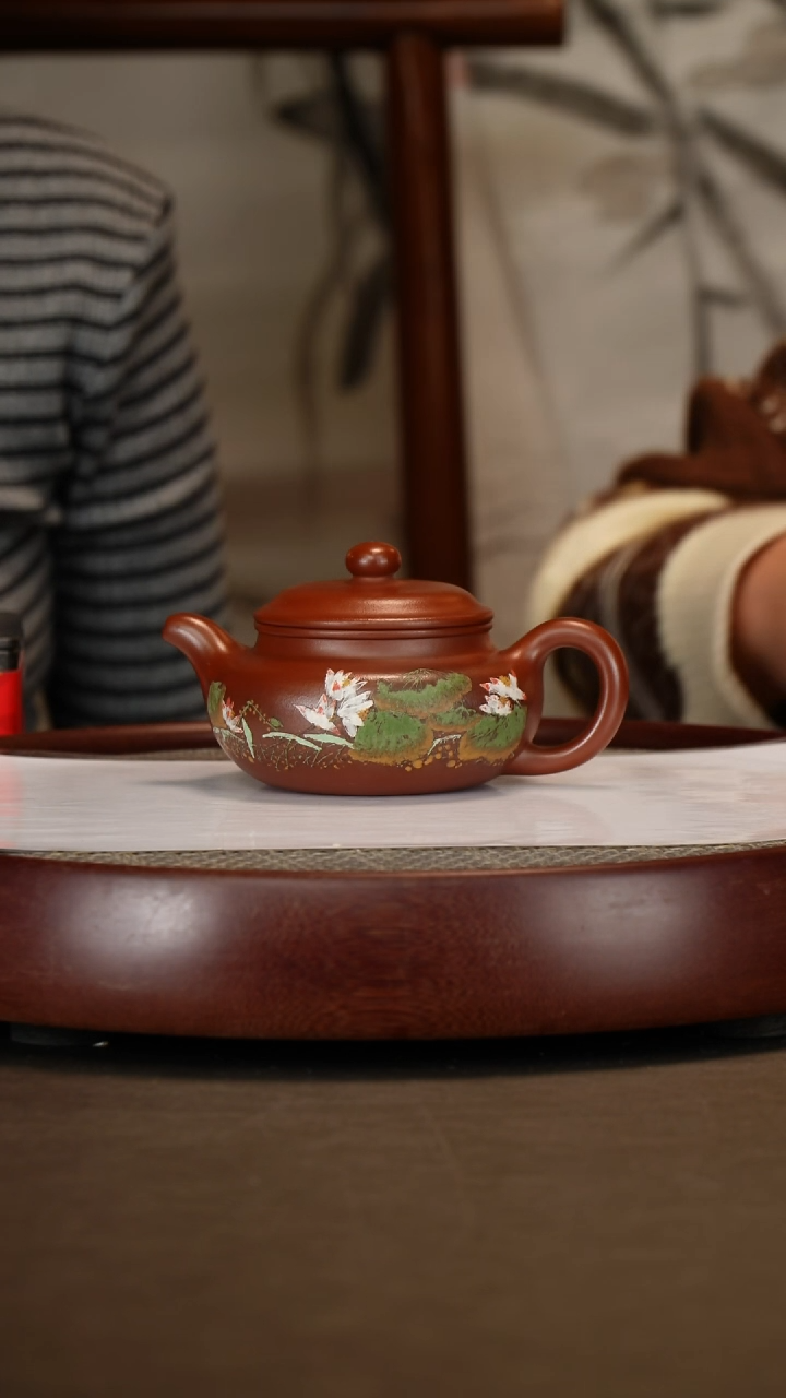 【闪购商品】紫砂茶壶大红袍扁腹+时顺华+枯荷四条屏300c