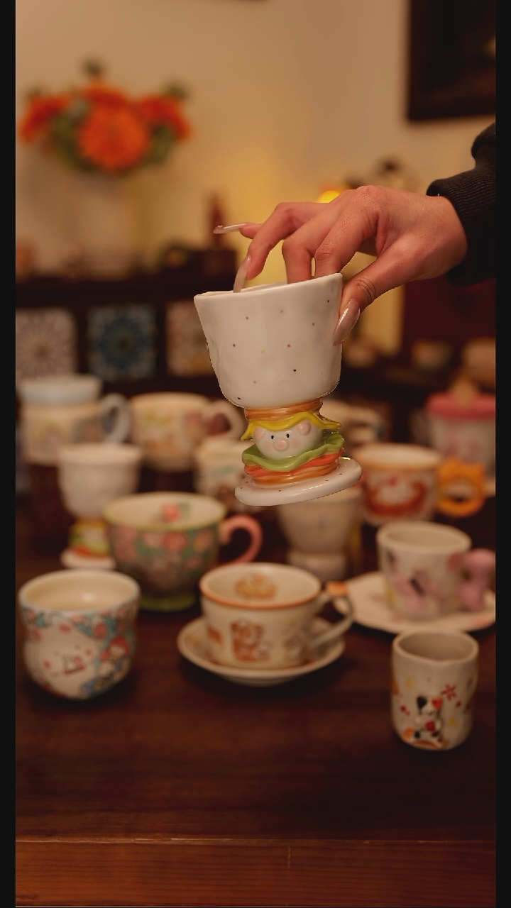 陶瓷手柄款汉堡小猪手作杯  