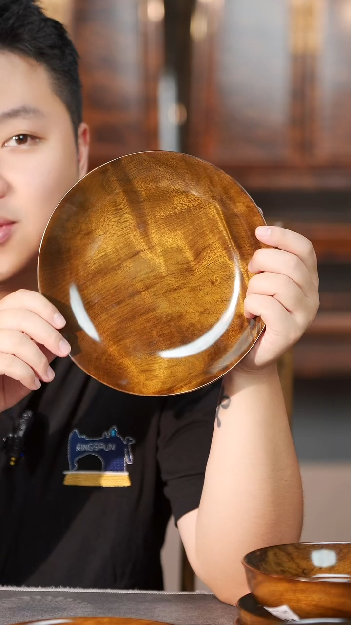 金丝楠589号阴沉满花手工大漆坚果盘21.6cm