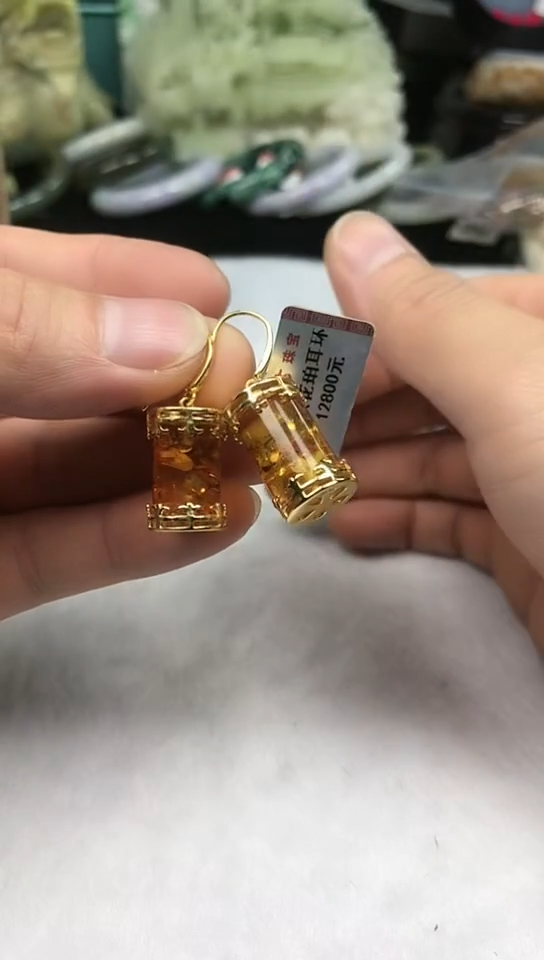 【闪购商品】琥珀（花珀）颈饰银S925镶嵌耳饰