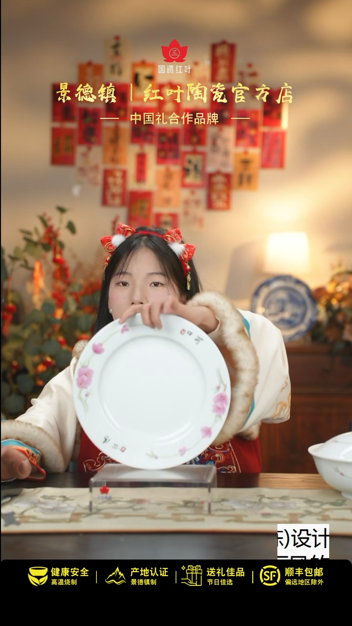 【闪购商品】1个正价手绘水点桃花10寸平盘