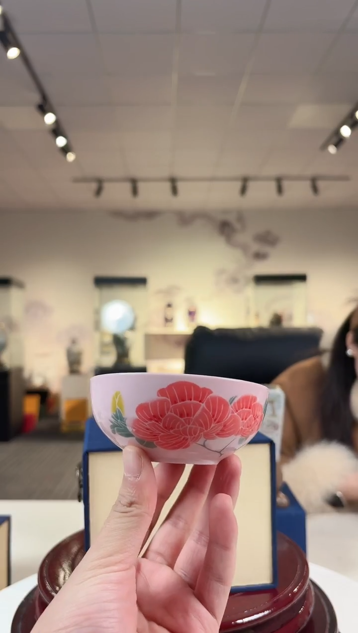 杯子陶瓷红稀芙蓉花普洱杯+礼盒