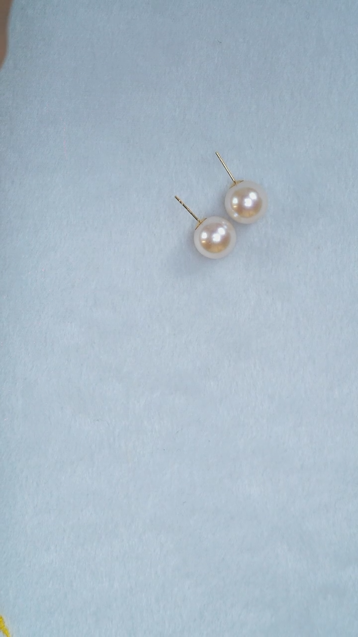 18K金镶嵌耳饰淡水珍珠18K珍珠素耳钉
