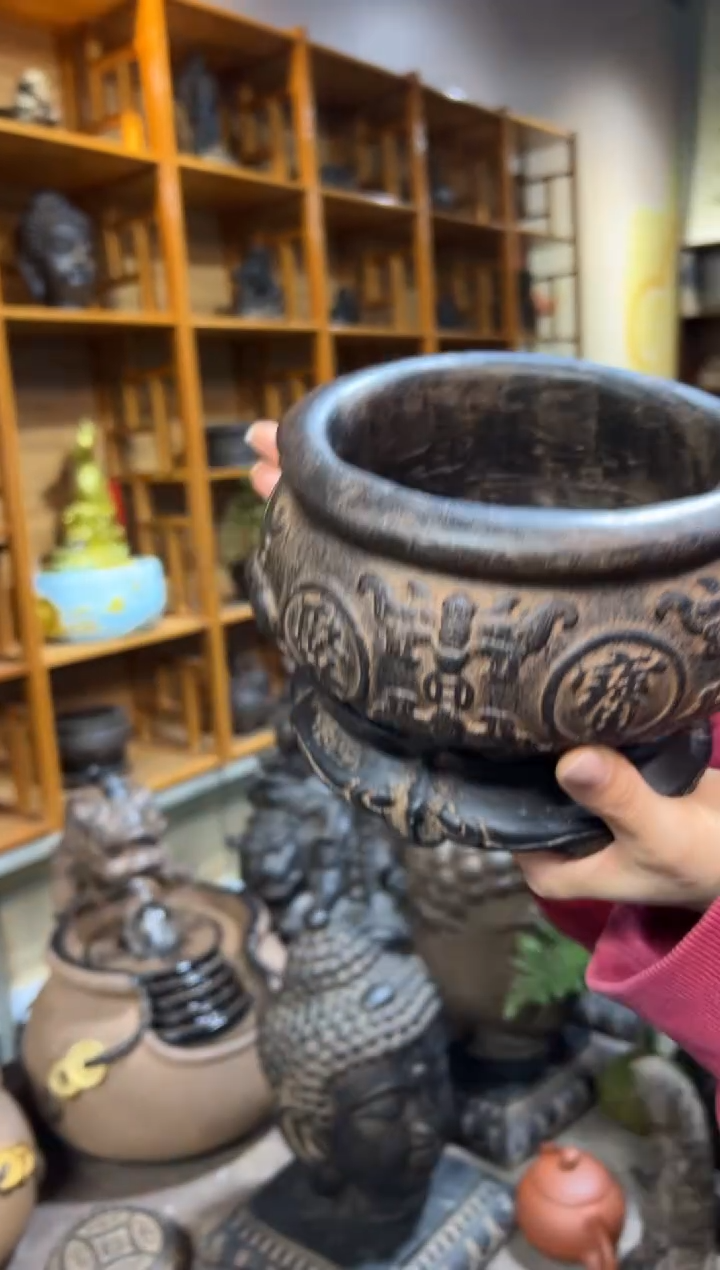 陶土聚宝盆+金箍坛底座