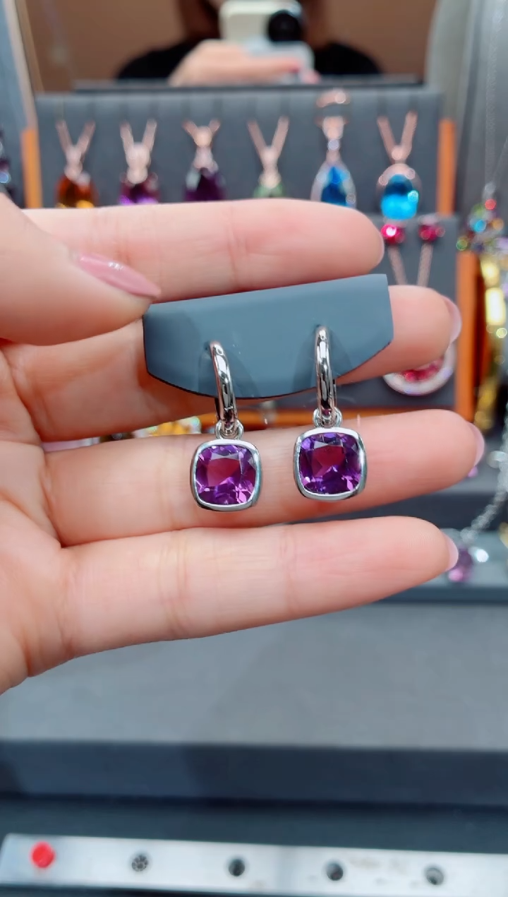 银S925镶嵌耳饰紫晶紫晶耳饰