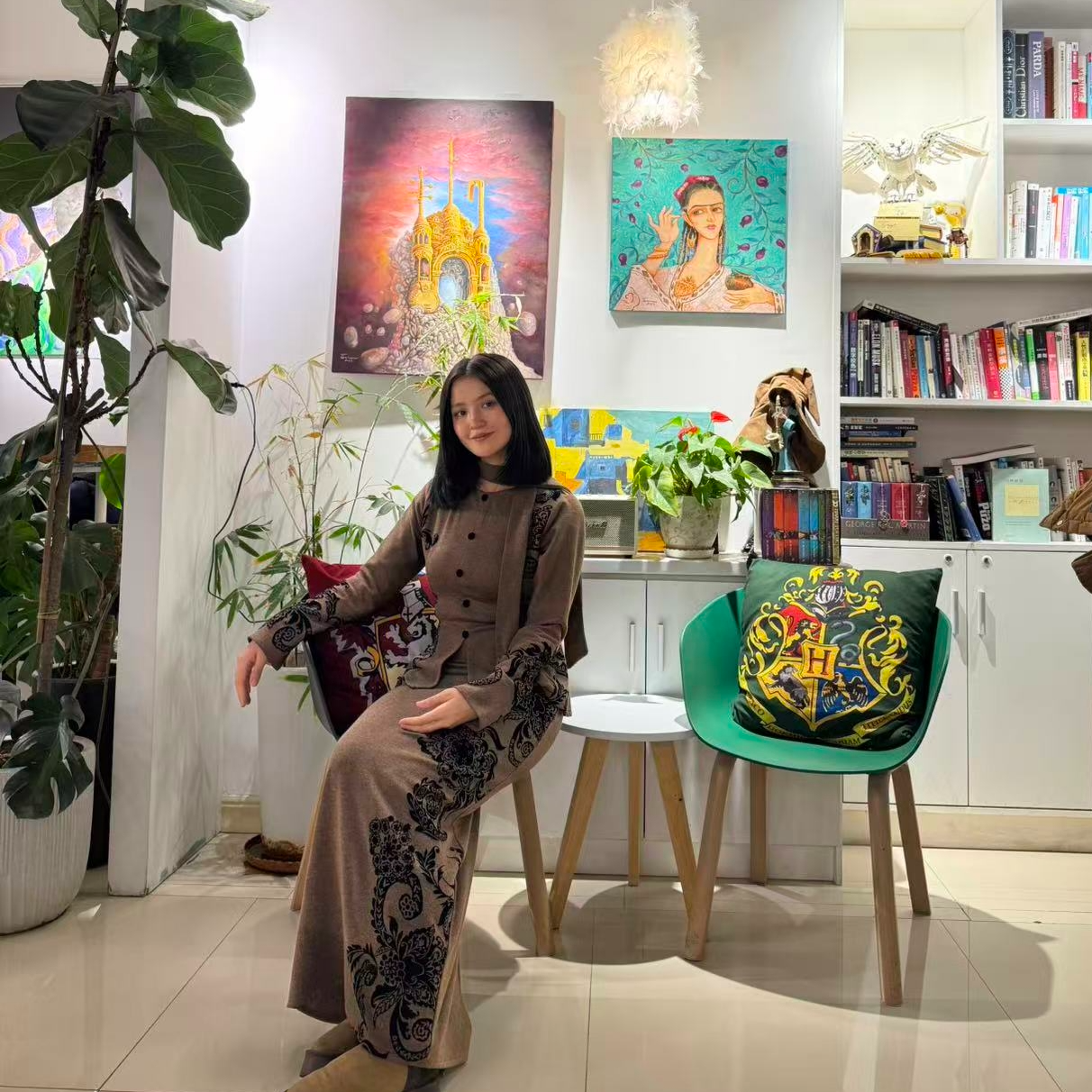 长袖常规吸汗秋季印花编织连衣裙休闲轻奢百搭显瘦