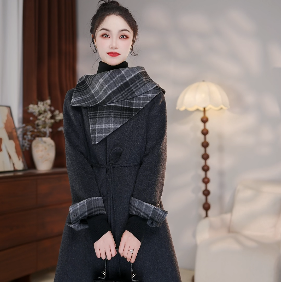 FKY25M010-1 双面羊毛大衣外套女中长款绵羊毛2025秋季新款气质