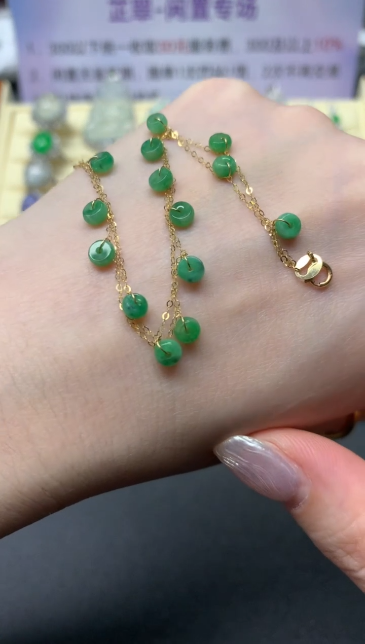 【闪购商品】翡翠手链18K金镶嵌多样性发其一|545+54