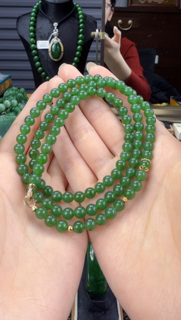 【闪购商品】和田玉（碧玉）毛衣链18K金镶嵌 