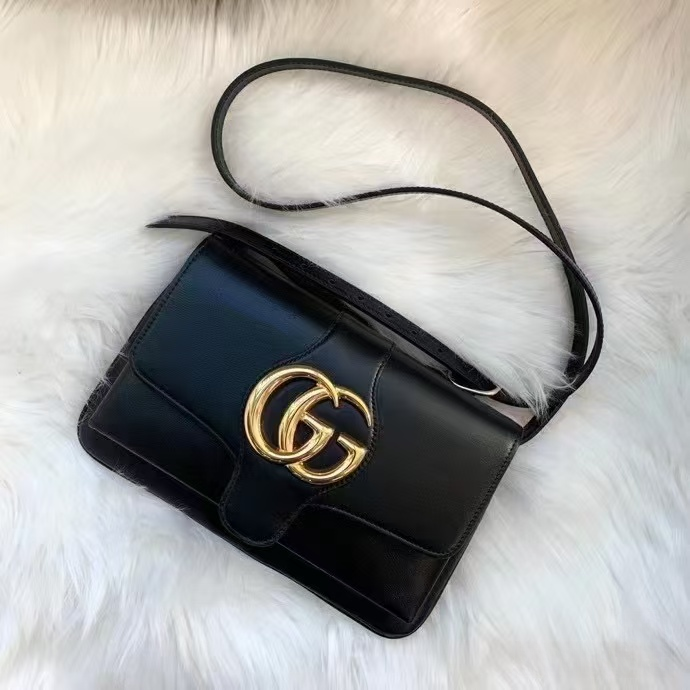 95新 GUCCI/古驰 GGS萌萌丨双G Arli黑金单肩包 78108177
