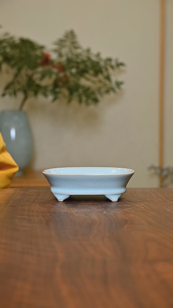 小水仙盆 天青 微瑕 朱家汝窑款