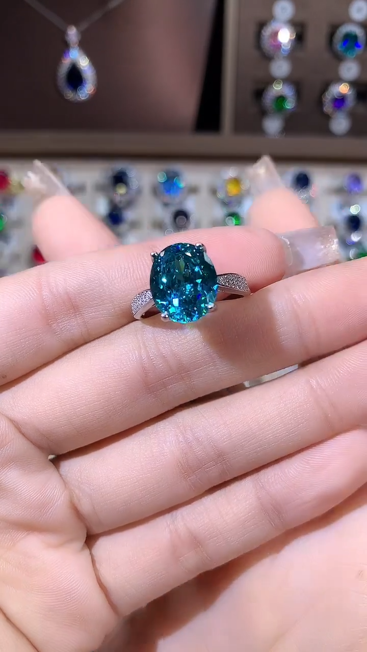 无925银帕拉蓝绿鸟巢切戒指