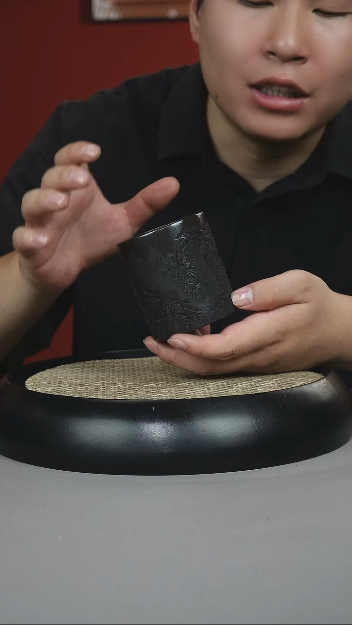 茶壶紫砂石黄 直筒杯 刻绘山水