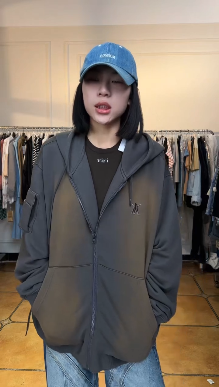 （设计师品牌）OPENYY灰色做旧卫衣外套（下单尺码备注）