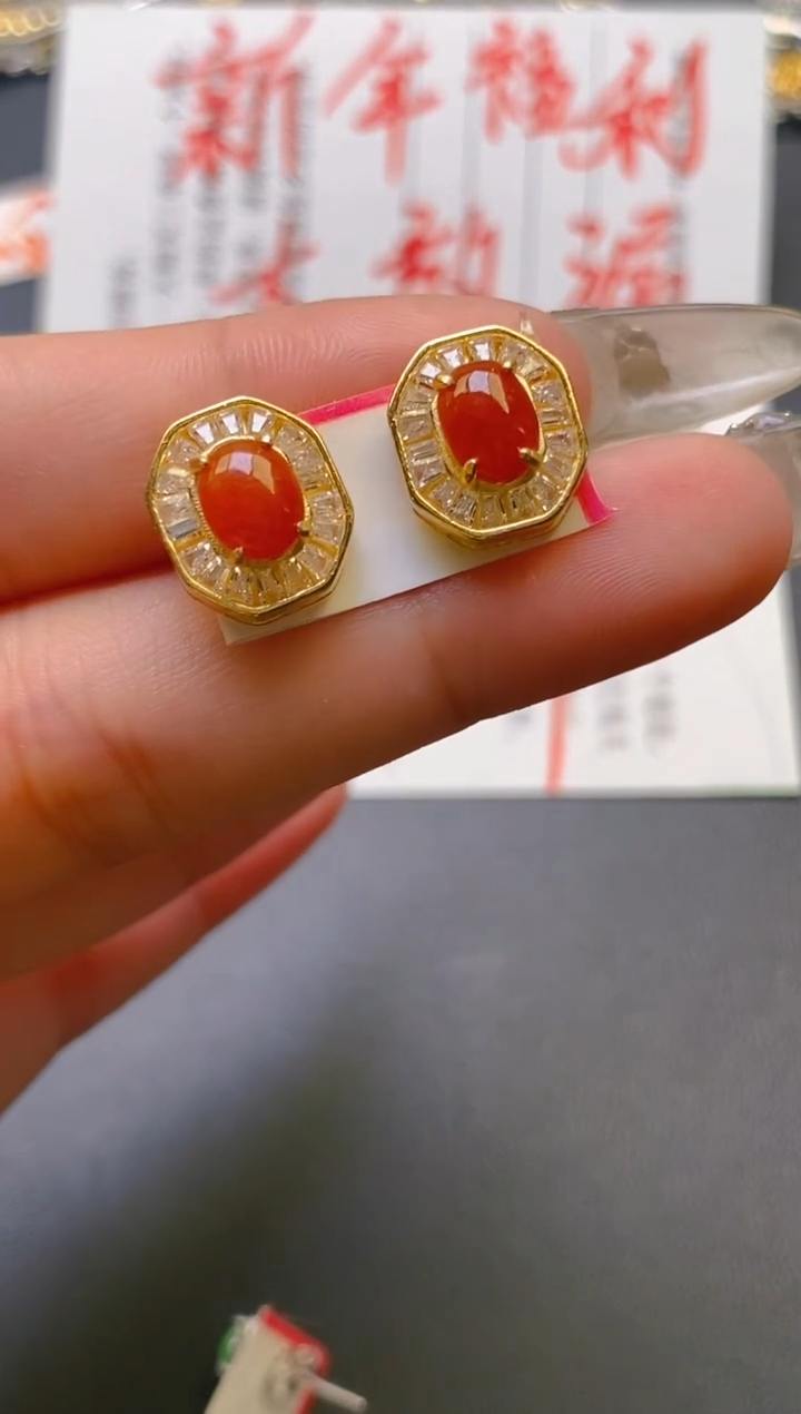 【闪购商品】翡翠耳饰银S925镶嵌天然A货翡翠1