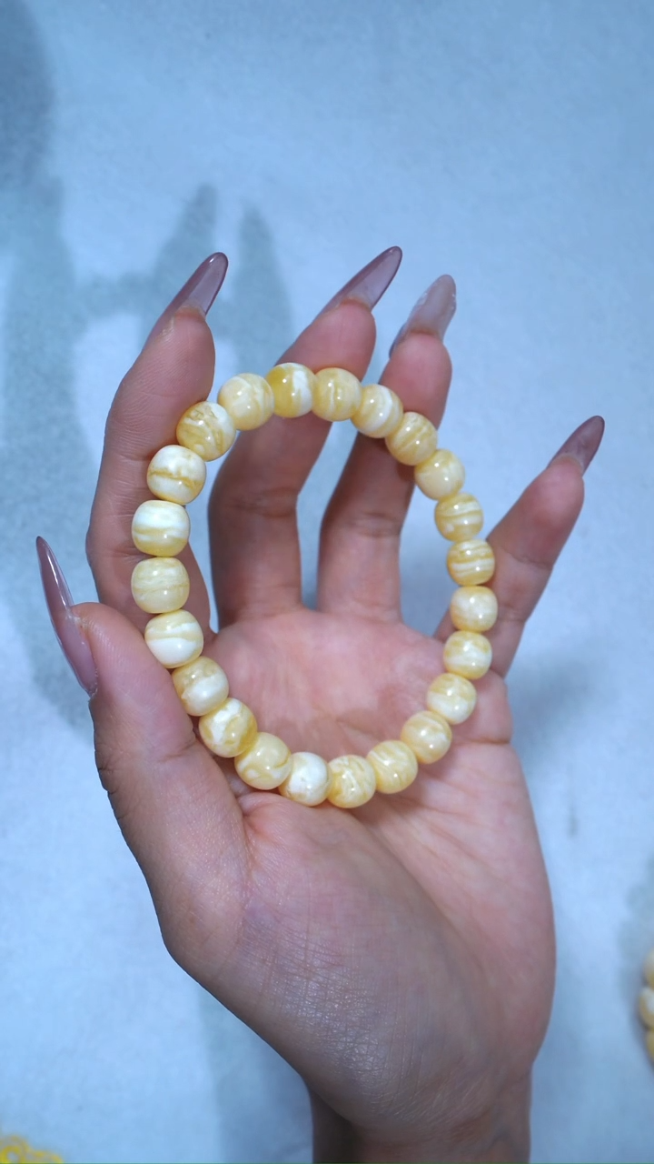 【闪购商品】蜜蜡手链未镶嵌收藏级9.5mm浓蜡瓷白花虎皮千层