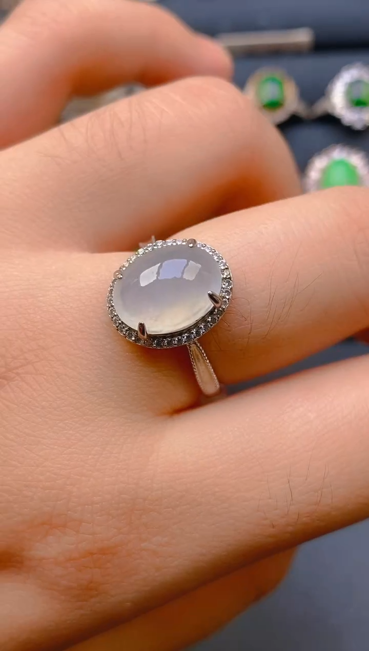 【闪购商品】翡翠戒指银S925镶嵌天然A货翡翠1