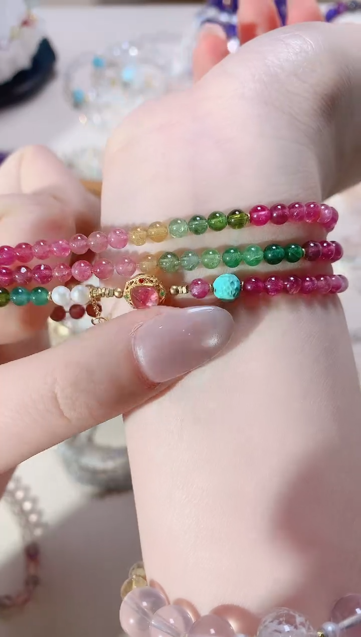 【闪购商品】碧玺手链银S925镀金镶嵌孤品