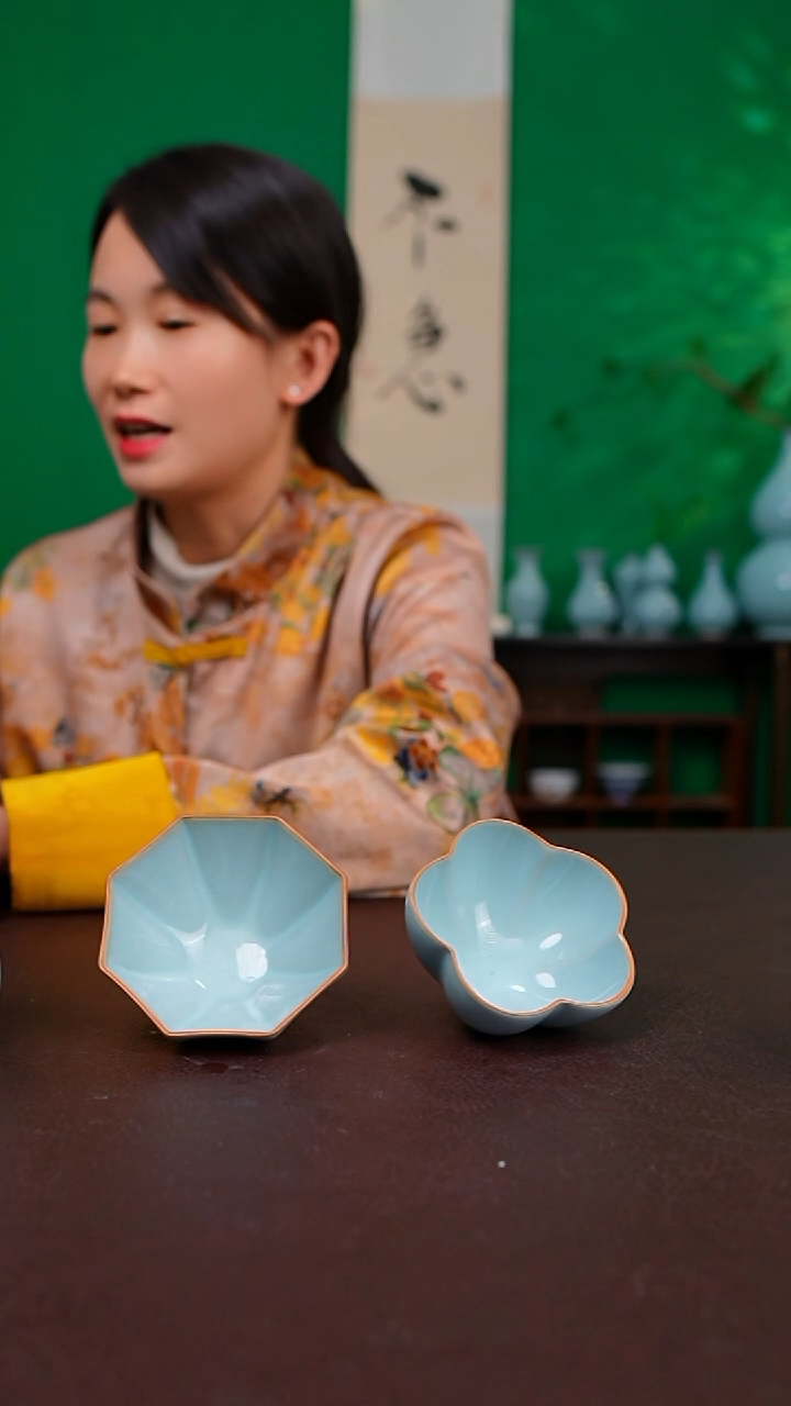 天青梅花杯 八方杯不完美 各两只 简装