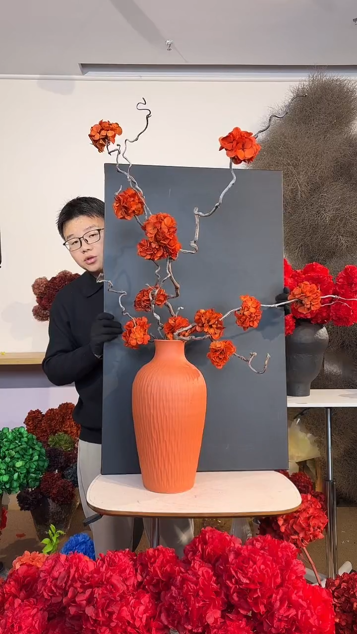 禅意花材龙枣枝绣球3枝  橙色