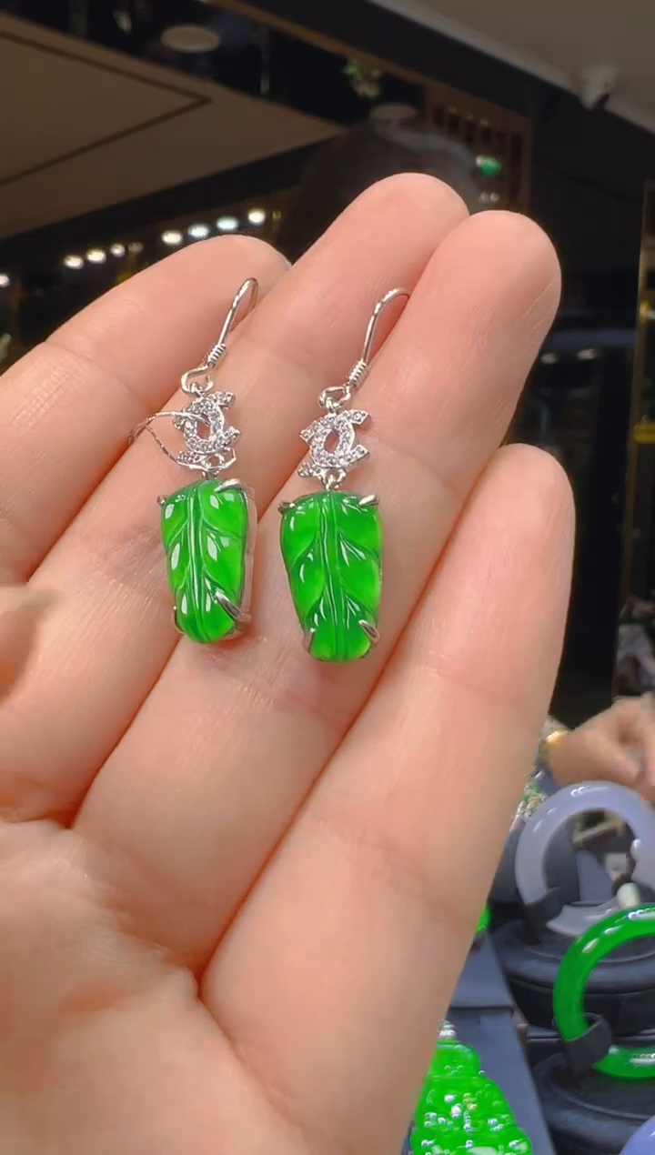 翡翠银S925镶嵌耳饰085（多样性发其一）