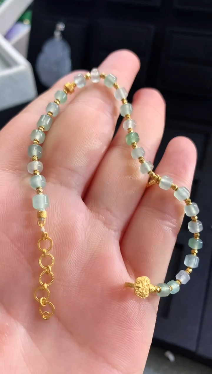 【闪购商品】翡翠手链18K金镶嵌手链