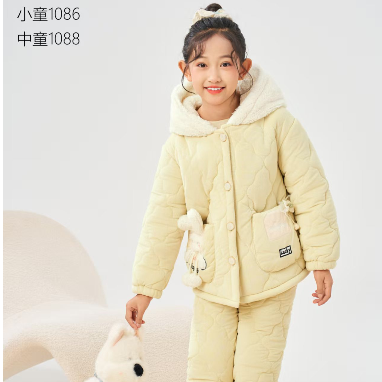 休闲女卡通可爱风保暖家居服套装女童幼童女宝秋冬