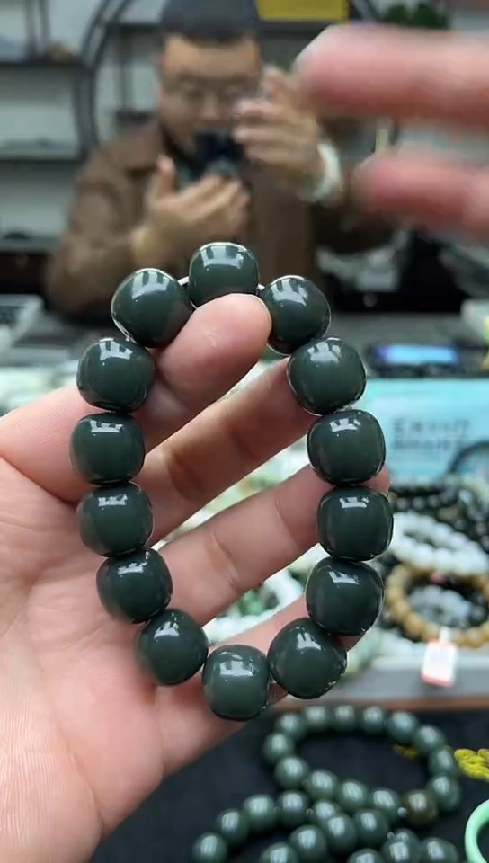未镶嵌手串和田玉纯天然新疆且末冰底瓷蓝16