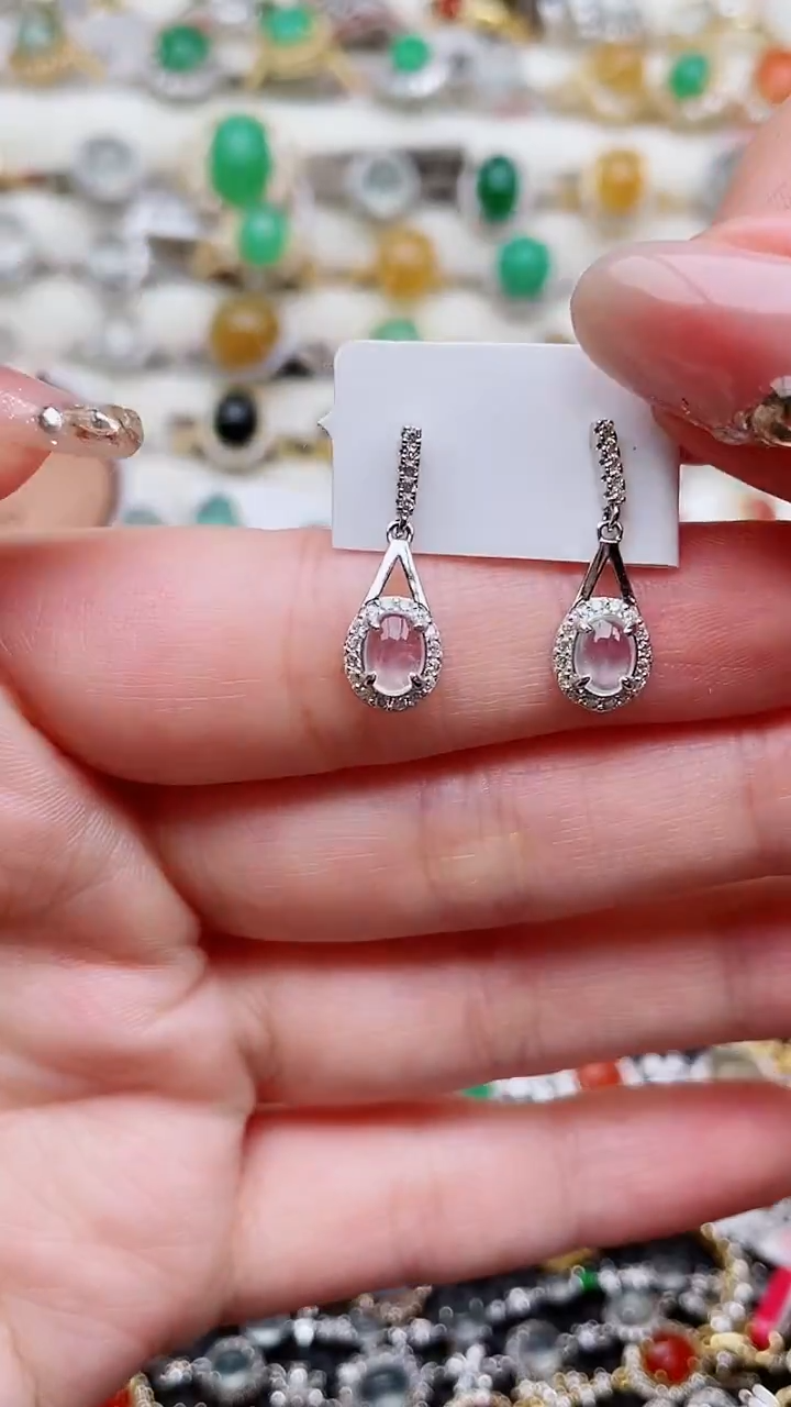 银S925镶嵌翡翠耳饰142