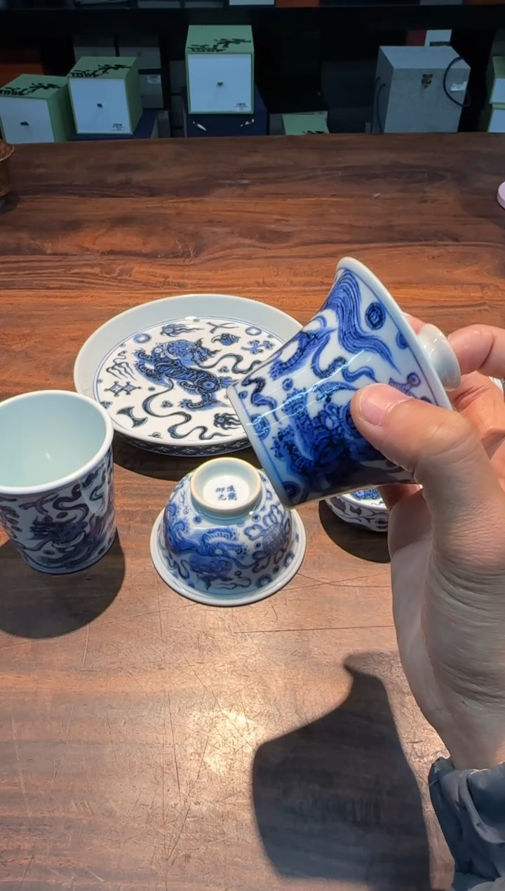 【闪购商品】溪蘭仰元 狮纹马蹄盖碗