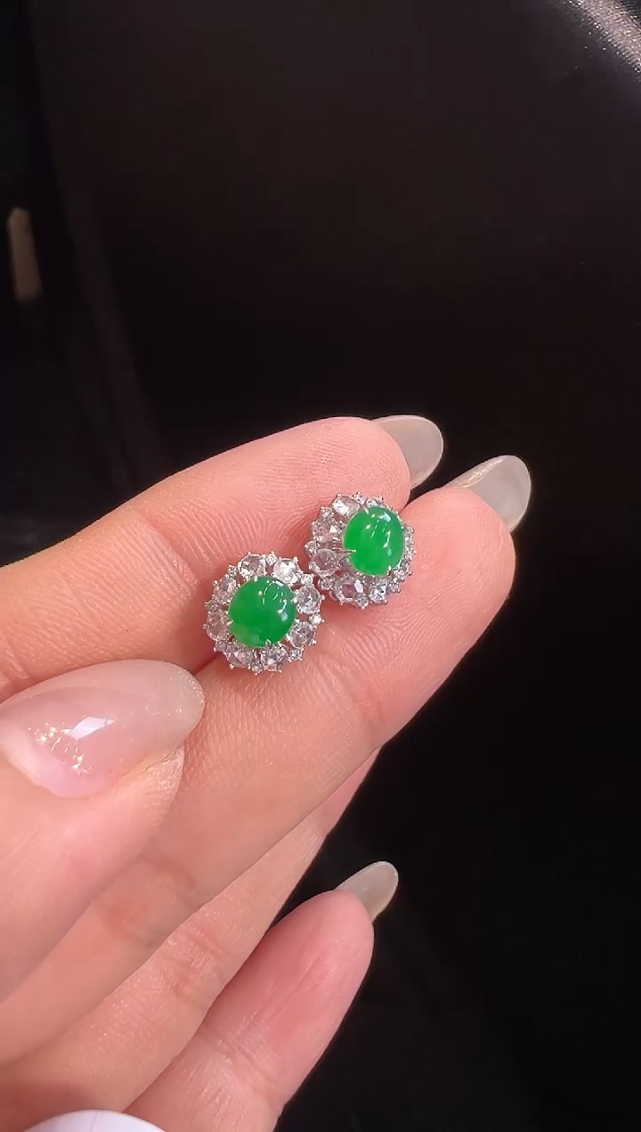 【闪购商品】翡翠耳饰18K金镶嵌耳饰