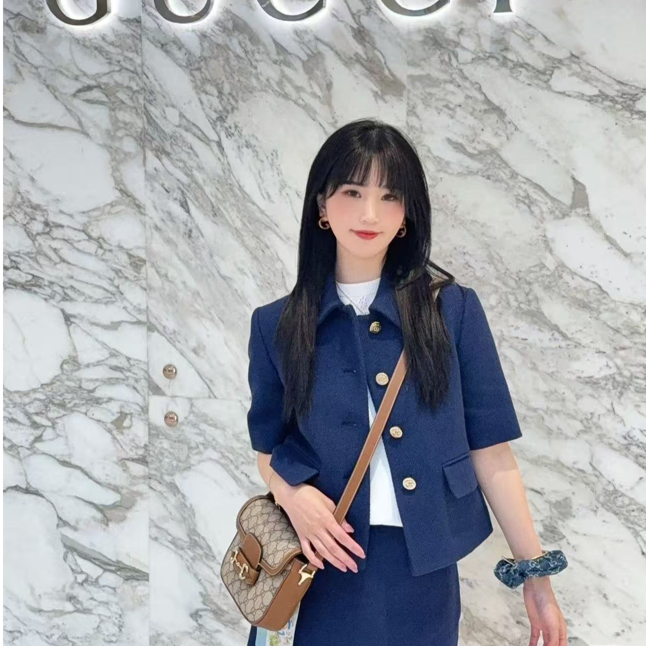 99新 GUCCI/古驰 古驰 藏蓝色短款半袖外套36 码