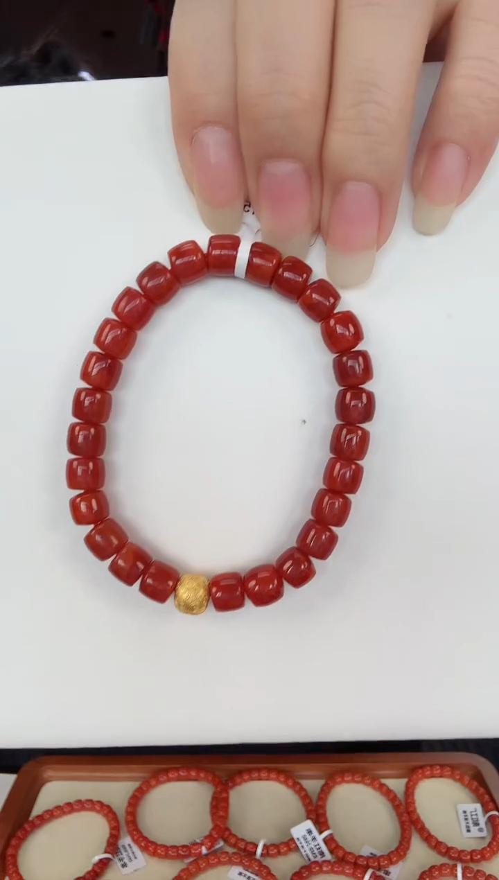 【闪购商品】南红玛瑙瓦西直切手串7+18K金镶嵌一个/条